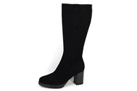 Block heel long boots with profile sole - black suede in large sizes
