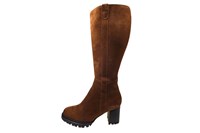 Block Heel Long Boots with Profile Sole - brown