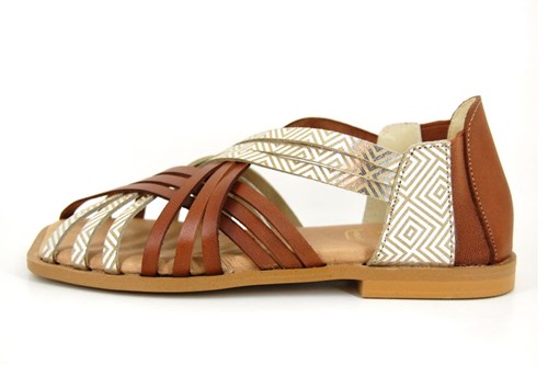 Flat sandals with quare nose - brown silver