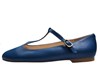 Ballerina with round toe and T-strap -Azure blue leather view 1