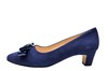 Blue suede pumps with bow view 1