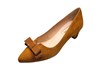 Cognac brown suede pumps with bow view 2