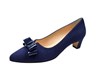 Blue suede pumps with bow view 2
