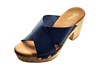mules wooden sole leather cross strap -blue- view 2