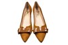 Cognac brown suede pumps with bow view 3