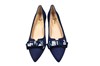 Blue suede pumps with bow view 3