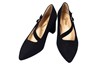 Contemporary pumps with diagonal strap - black suede view 3