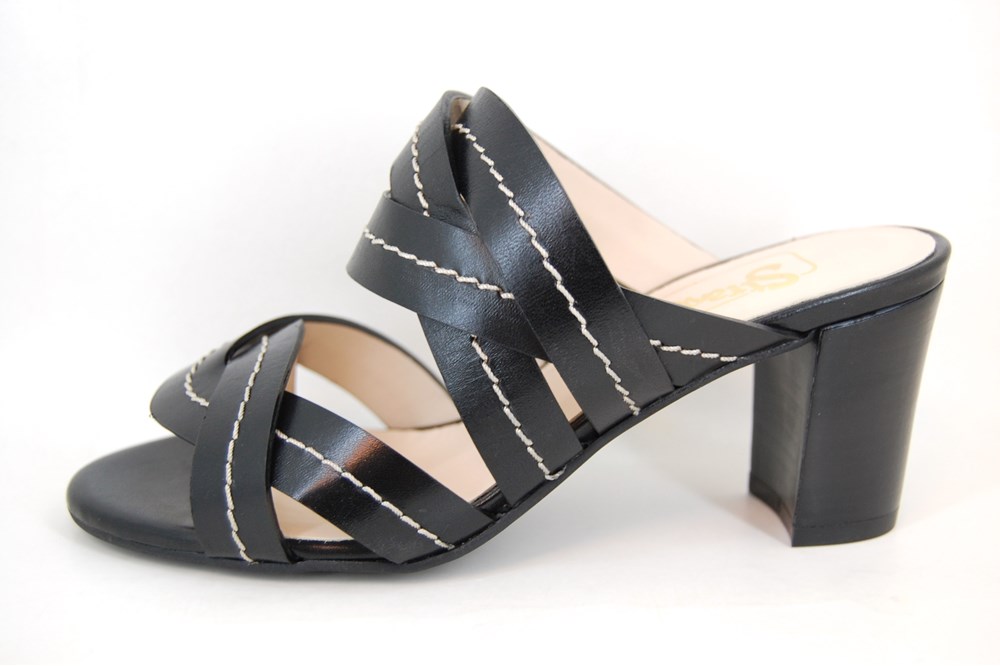 black heeled mule sandals