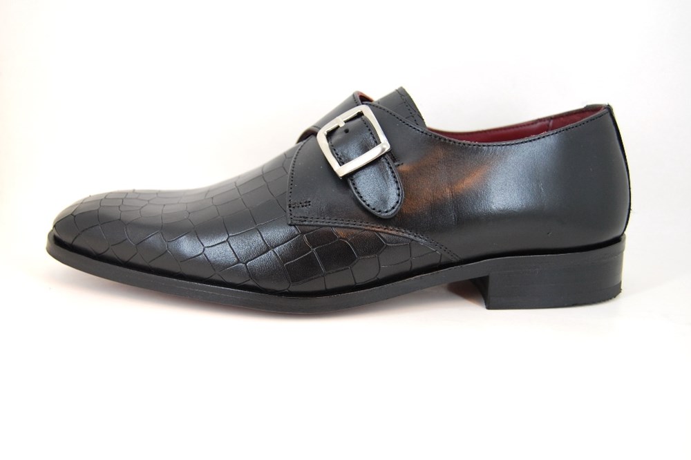 Single Monk Straps -Black Croco Leather | Small Size | Dress Shoes