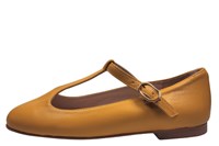 Ballerina with round toe and T-strap - yellow leather in large sizes