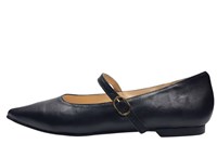 Pointed nose ballerina with strap -black leather in large sizes