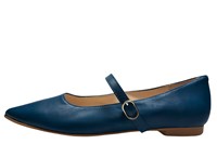 Pointed nose ballerina with strap -blue leather in large sizes