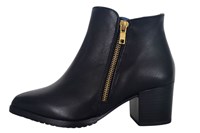 Pointed Block Heel Ankle Boots - black leather in large sizes