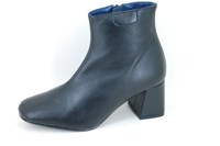 Short Boots with Square Toe Block Heel - black leather in large sizes