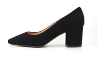 Black pointed pumps block heels in large sizes