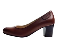 Brown Leather Pumps Block Heel in large sizes