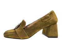 Loafer with blockheel -olive green suede in small sizes