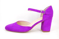 Pumps with Ankle Straps aand Block Heels - neon fuchsia in large sizes