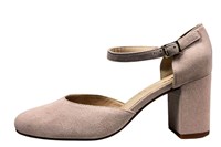 Pumps with block heel and strap - Beige suede in large sizes