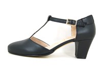 Black leather T-strap shoes