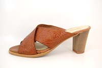 Slippers with Heels - natural brown leather in small sizes