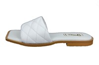 Flat White Leather Slippers Square Nose in large sizes