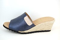 Espadrilles Wedge Heel Slippers - bliue leather in large sizes