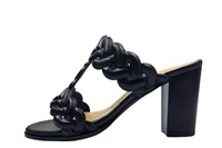 Elegant Heeled Mules - black leather in small sizes