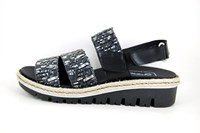 Comfortable Leather Raffia Look Sandals - black silver in large sizes
