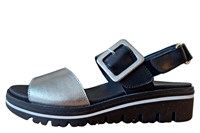Sandals adjustable straps - black/silver leather
