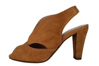 High heel peeptoe with strap - cognac in large sizes