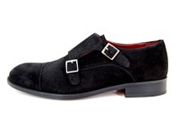 Buckle Shoe with Double Buckle - black suede