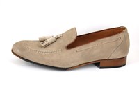 Beige Suede Tassel Loafers in large sizes