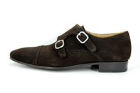 Men's shoes with double buckle - brown suede in small sizes