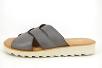 Leather Crotch Strap Slippers Gents - grey brown in large sizes