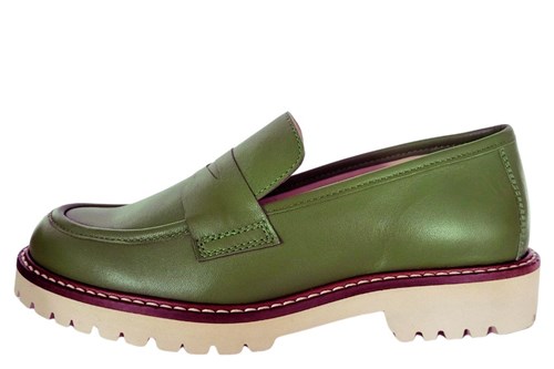 Trendy leather slip-on sandals - green leather