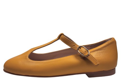 Ballerina with round toe and T-strap - yellow leather