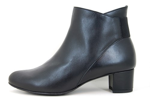 Black soft leather ankle boots with low 