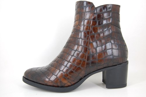 Croco Leather Ankle Boots Brown Black