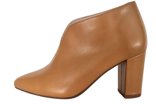 Ankle-high pump with block heel - brown leather