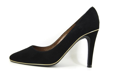 Pointed black suede heels
