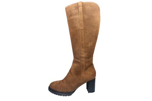 Block Heel Long Boots with Profile Sole - brown