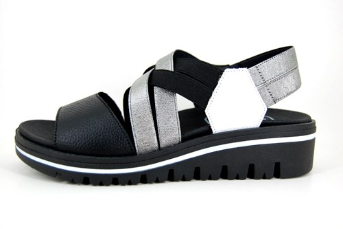 Comfortable Elastic Leather Sandals - black white antracite