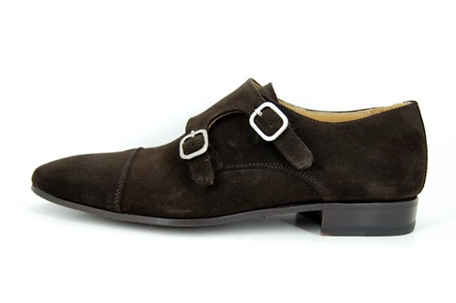 Men's shoes with double buckle - brown suede