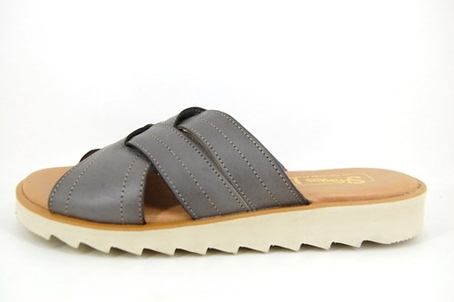 Leather Crotch Strap Slippers Gents - grey brown