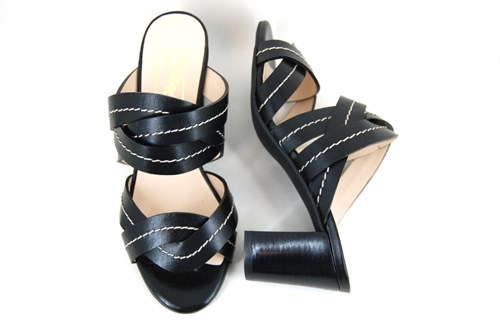 black heeled mule sandals